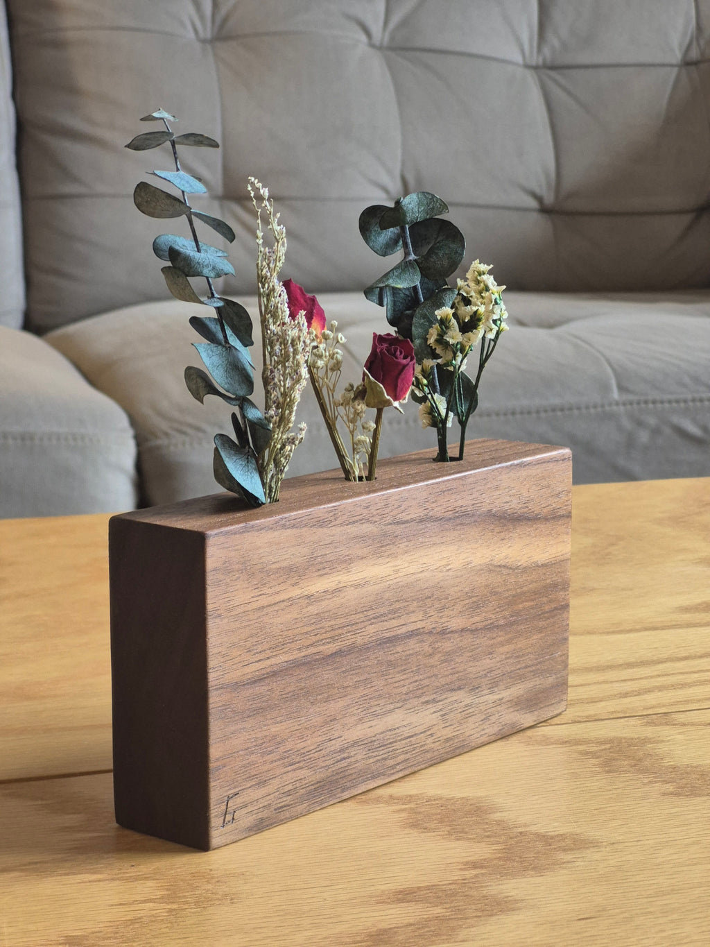 Triple Fling Walnut Flower Vase