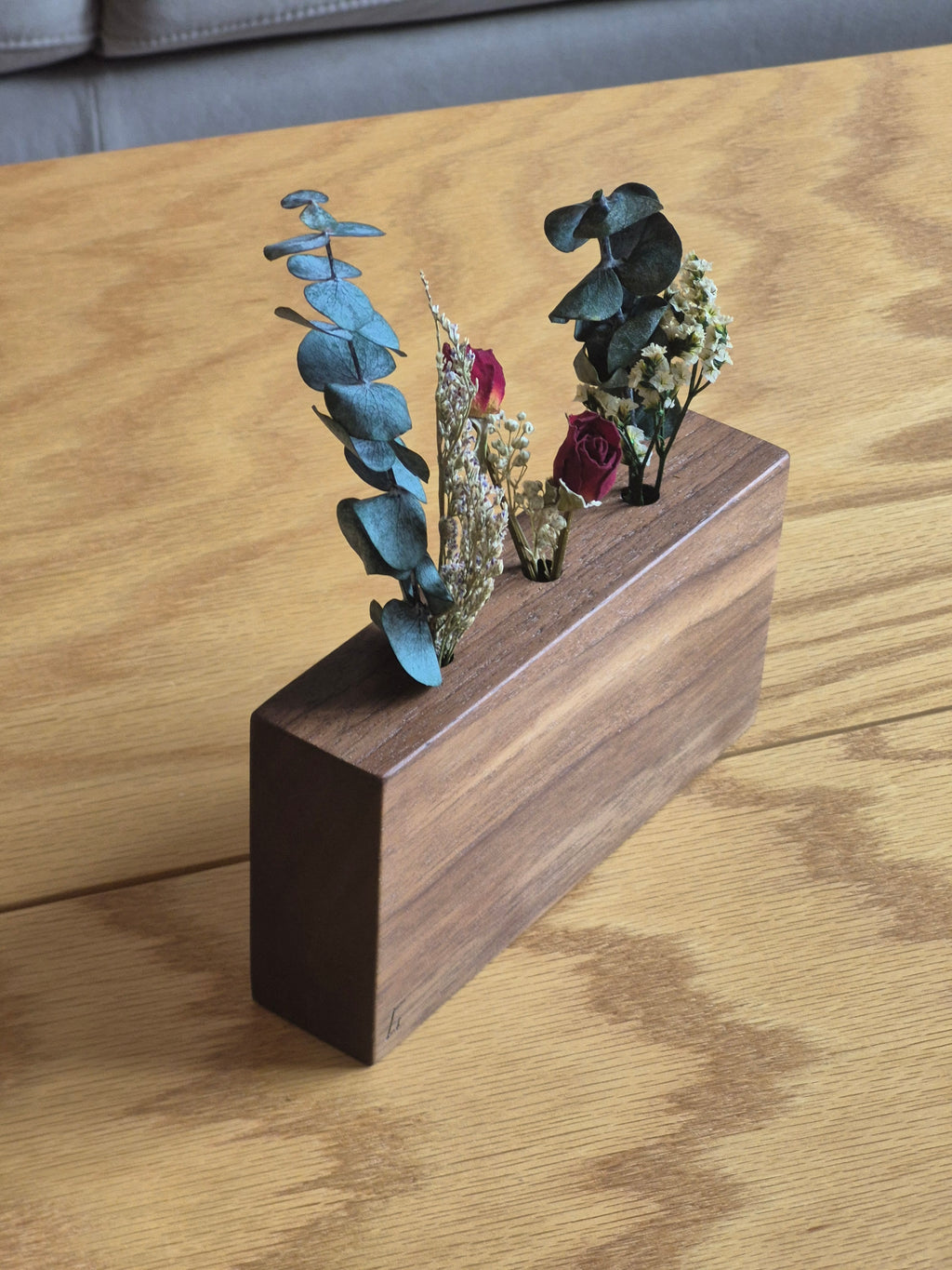 Triple Fling Walnut Flower Vase